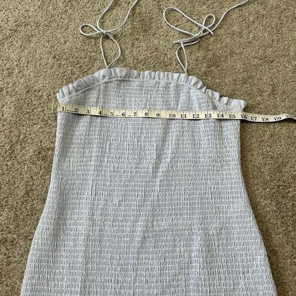 Cousin Couture Smocked Mini Dress Light Blue Pinstripe Ruffle Tie Straps M - Picture 7 of 9